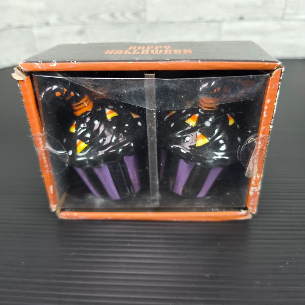Halloween Witch Cupcake Salt and Pepper Shakers Set Ceramic Candy Cupcake Decor